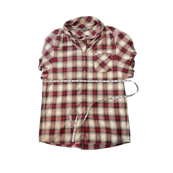 Vince Heritage Plaid Cowl Neck Button Down Roll Tab Holiday Top - Picture 7 of 8